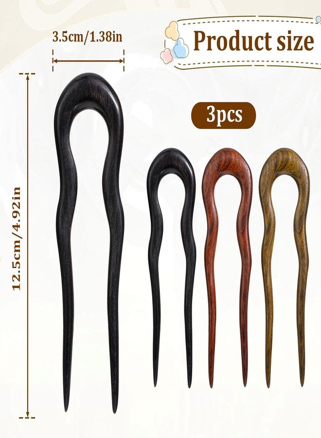 Psyqtsuary 3 Pack Wooden Hair Sticks for Women, U Shaped Hair Fork, French U Shaped Hairpin with Two Prongs Hair Clips, U Shape Hair Forks for Long Hair, Frosted French Hair Pin, Vintage Matte Hair Pins - Image 2
